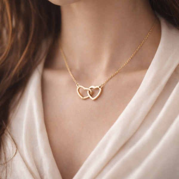 Amour Éternel – Collier Cœurs avec Rose