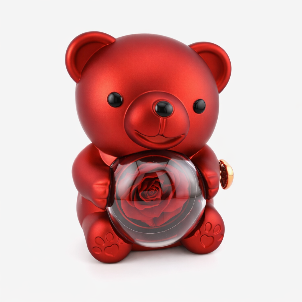 Cœurs Unis – Ourson avec Rose Éternelle