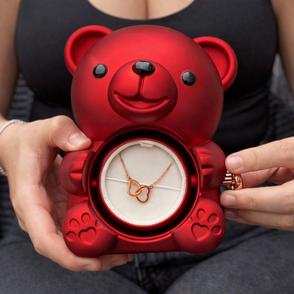 Cœurs Unis – Ourson avec Rose Éternelle